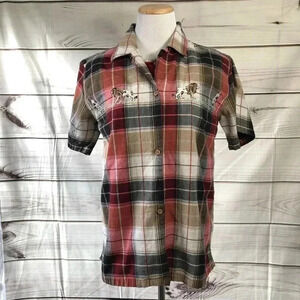Bobbie Brooks Plaid Button Down Blouse Sh Sleeve M